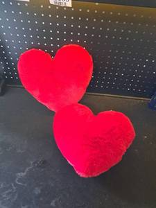 lot 12163 image: Red Plush Heart-Shaped Decorative Pillow (Pair)