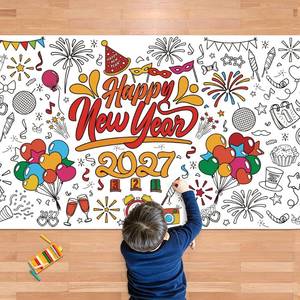 lot 12191 image: OHOME Happy New Year Coloring Poster Tablecloth 30x72