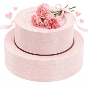 lot 17259 image: FLOWERCAT 100-Piece Pink Plastic Dinner and Dessert Plates Set