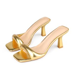 lot 17263 image: Cociy Womens Heeled Mules Square Toe Kitten Heels Gold US7