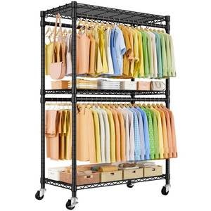 lot 17302 image: ULIFHOME Rolling Clothes Rack, Black  Retail $119.99
