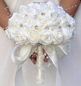 lot 18472 image: Mhojpik Bridal Wedding Bouquet Ivory 7.5 Inch