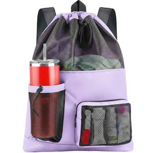 lot 18474 image: HOHOM Mesh Swim Bag Drawstring Backpack 40L