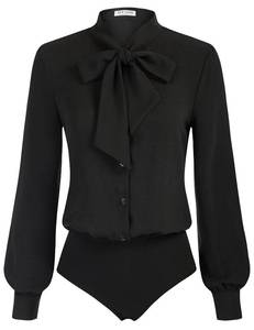 lot 18483 image: Kate Kasin Business Casual Bow Tie Blouse Long Sleeve Black