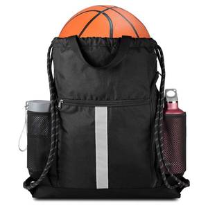 lot 18489 image: BeeGreen Drawstring Backpack with Shoe Compartment Black