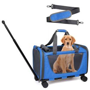 lot 19534 image: Prokei Cat Carrier with Wheels for Dogs, Telescopic Handle Pet Travel Bag,Trolley Rolling Carriers for Small Medium Animals Kitten Puppy(Blue)