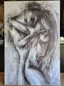 lot 19543 image: Abstract Lovers Figure Painting on Canvas (23.5 x 35.5)