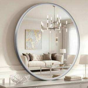 lot 19545 image: USHOWER Round Bathroom Mirror 36 Inch Nickel Circle Mirror Over Sink Vanity