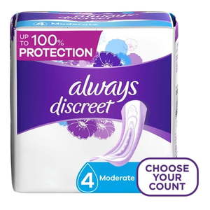 lot 19550 image: Always Discreet Incontinence & Postpartum Incontinence Pads for Women - Moderate Absorbency - Size 4 - 198ct