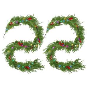 lot 19553 image: 9FT Norfolk Pine Garland with Lights, 2 Pcs Realistic Christmas Garland Decoration Prelit Real Touch Cedar for Mantle Fireplace Outdoor Indoor Decorations