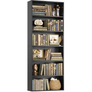 lot 19572 image: FOTOSOK 6 Tier Tall Bookshelf and Bookcase with Open Display Shelves, Black