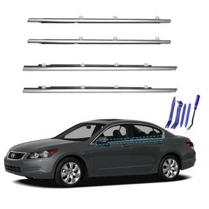 lot 19573 image: 4PCS Car Weather Stripping Mold Trim Belt WODSTA Chrome Waterproof Car Window Seal with 5PCS Remove Tool Kit fit for 2008-2012 Honda Accord OEM# 72410-TA0-A01 72450-TA0-A01 72910-TA0-A01 72950-TA0-A01