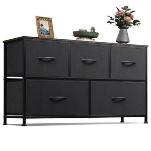 lot 19577 image: WLIVE Wide Dresser for Bedroom, 5 Drawer Chest of Drawers, Charcoal Black