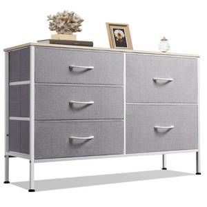 lot 19581 image: WLIVE 5 Drawer Fabric Dresser for Bedroom, Wide Storage Chest, Light Grey