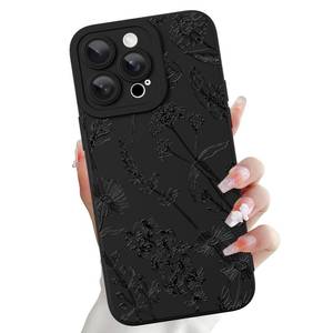lot 20173 image: OOK for iPhone 14 Pro Max 6.7inch Silicone Slim Case,Black Wild Flower