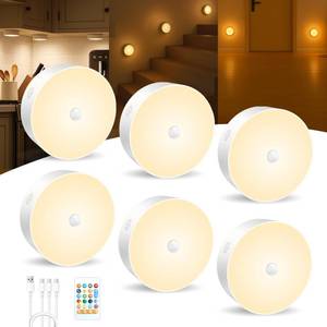lot 20205 image: WANIDEA Under Cabinet Lighting for Kitchen,Clost, Display Cabinet, Bookshlef, Indoor,6 Pack,1200mAh Battery Rechargeable Puck Lights with Hooks Closets, Magnetic Stickers