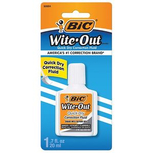lot 20210 image: BIC Wite-Out Quick Dry Correction Fluid  20 ml Bottle  White  Single Pack