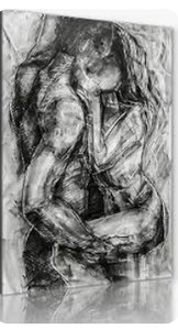 lot 1295 image: Portrait of two Lovers black and white abstract drawing approximately 34 in by 24 in