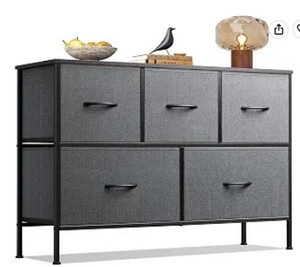 lot 1362 image: WLIVE Fabric 5 Drawer Low Storage Cabinet ASNG020