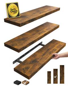 lot 1415 image: BAYKA Rustic Brown Floating Shelves 22.5in, 3 Pack, Wall Mount Wood Shelf
