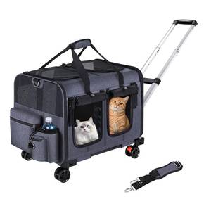 lot 1420 image: Cat Carrier for 2 Cats,Cat Carrier with Wheels for Cats and Dogs, Foldable Double Pet Carrier, Rolling Dog Carrier with Detachable Wheels and Telescopic Handle,2 Front Zippered Compartments Gray