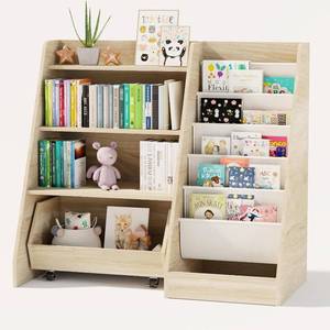 lot 1423 image: COZPAW Kids Bookshelf and Toy Storage, 4 Tier Toddler Bookshelf with Movable Drawer (Oak)