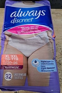 lot 1428 image: Always Discreet Maximum Underwear XLXXL 20-26 32 Count TripleLayer Core