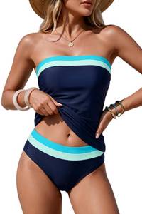 lot 2161 image: Women Strapless Tankini Tummy Control 2 Piece Swimsuit,Navy Block,S