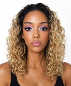 lot 2195 image: LUXLUXE Edwina Curly Layered 17 in Long Half Wig Mix Human Hair and Synthetic Fibers, Multiple Shades of Natural & Blended Colors