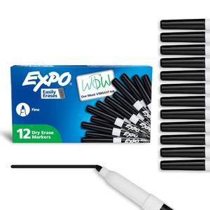 lot 2198 image: EXPO Dry Erase Markers, Low Odor Ink, Black, Fine Tip, 12 Count - Whiteboard, Calendar, Organization, Essential Supplies for Office, School, Classroom, Teachers
