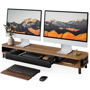lot 5566 image: Fenge Dual Monitor Stand with Storage Drawer, 42.5  Retail $139.99