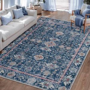 lot 5598 image: Tangsoo 2x3 Washable Entryway Rug Non-Slip Vintage Blue