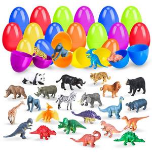 lot 9702 image: SpringFlower Easter Basket Stuffers, 24 Pack Prefilled Easter Eggs with Animal Dinosaur Figures for Easter Eggs Hunt, Easter Basket Essentials Fillers, Easter Party Favors Gifts for kids