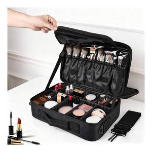 lot 9708 image: Greenfeather Travel Makeup Bag, Professional Cosmetic Train Case Organizer, Portable Travel Cosmetic Brush Bag Holder Makeup Artist Storage Box with Adjustable Dividers and Shoulder Strap, Black