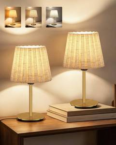 lot 9710 image: GOEBLESON Small Bedside Table Lamps Set of 2, Dimmable Table Lamps with 3 Adjustable Color Temperatures, Nightstand Lamps with 2 Bulbs, E26 Base, for Bedroom, Study, Desk, Beige and Gold DE15TLP205