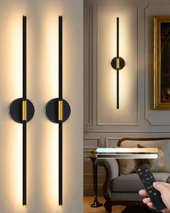 lot 9711 image: 24 Battery Operated Wall Sconce Set of 2, 350° Rotating Lamp, Black Gold