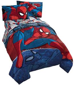 lot 9714 image: Marvel Spiderman Full Size Comforter Set 5 Piece Kids Bedding, Multi