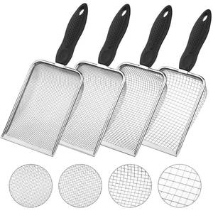 lot 9718 image: 4-Pack Stainless Steel Soil Sifter Set with Handle, Multi-Mesh Garden Sifter for Compost, Sand, Rocks - Gardening Tool & Reptile Sand Scoop for Litter Cleaning, Beach Shell Sifting