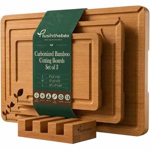 lot 9723 image: Cutting Board Set with Holder Bamboo Cutting Boards for Kitchen Set Of 3