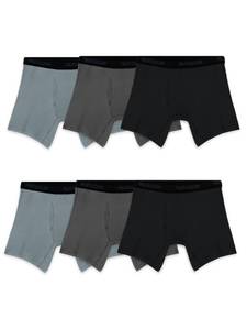 lot 9731 image: Fruit of the Loom Mens 4-Way Stretch Boxer Briefs  Lightweight & Moisture Wicking Underwear  Long, Regular Leg & Trunk, 6 Pack - BlackGrey, Large