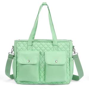 lot 9732 image: WOBAGMEN Quilted Lunch Box for Women��Large Insulated Lunch Tote Bag Elegant Work Lunch bag with Shoulder Strap, Multi-Pocket Thermal Cooler Bag for Nurse Teacher Office & Travel (green, L)