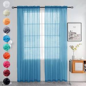 lot 10002 image: youleyar Solid Sheer Rod Pocket Curtain Voile Draperies 2 Panels White Beige Black Grey Ivory 52 Inch Width 45 Inch Long 1 Pair for Kitchen Bedroom Children Living Room Yard (Blue,52W��45L)