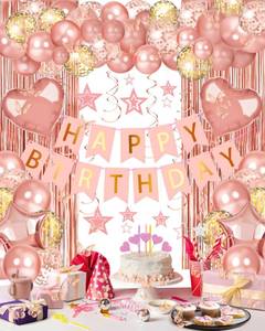 lot 10010 image: Rose Gold Happy Birthday Party Decorations with Banner Balloons for Women