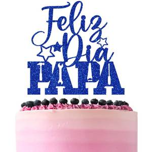 lot 10429 image: Blue Glitter Feliz Dia Papa Cake Topper, Happy Fathers DayBest Dad Ever, Funny Spanish Fathers Day Party Decorations Supplies