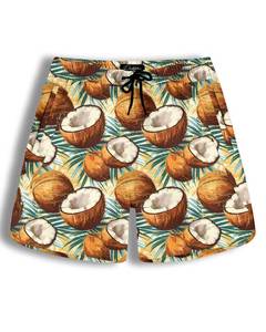 lot 10430 image: DADDYLOCO Mens Swim Trunks, Tropical Coconut Print, Quick-Dry Polyester, Drawstring Waist, Mesh Liner, Regular Fit