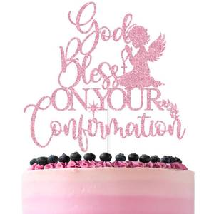 lot 10446 image: Pink Glitter God Bless on Your Confirmation Cake Topper, Mi ConfirmationMy Baptism, Baptism Christening Bridal Shower Engagement Party Decorations Supplies