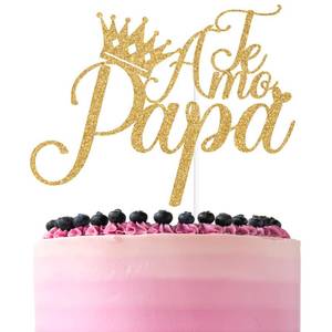 lot 10448 image: Gold Glitter Te Amo Papa Cake Topper, I Love You DadHappy Fathers DayFeliz Dia Papa, Spanish Fathers Day Party Decorations Supplies