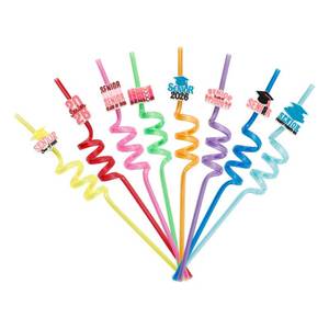 lot 10459 image: NIEITRK 8 Pcs Graduation Straws, Reusable Drinking Straws for Grad Party Colorful Reusable Straw Graduation Party Supplies Plastic Straw for Beverage Cocktail Coffee School Grad Decor
