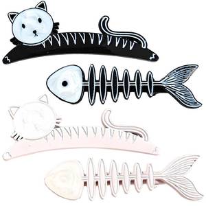 lot 10477 image: 4 Pieces Cat and Fish Hair Clip Set for Women - Fun and Practical Bangs Hair Accessories, Decorative Barrettes for Everyday Wear and Special Occasions (Black Pink)
