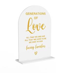 lot 10478 image: Acrylic Wedding Sign, Bridal Shower Decorations, Generations of Love Sign for Ceremony, Modern Font Table Signs, Acrylic Table Top Signs for Wedding Reception and Event Party (White Gold)